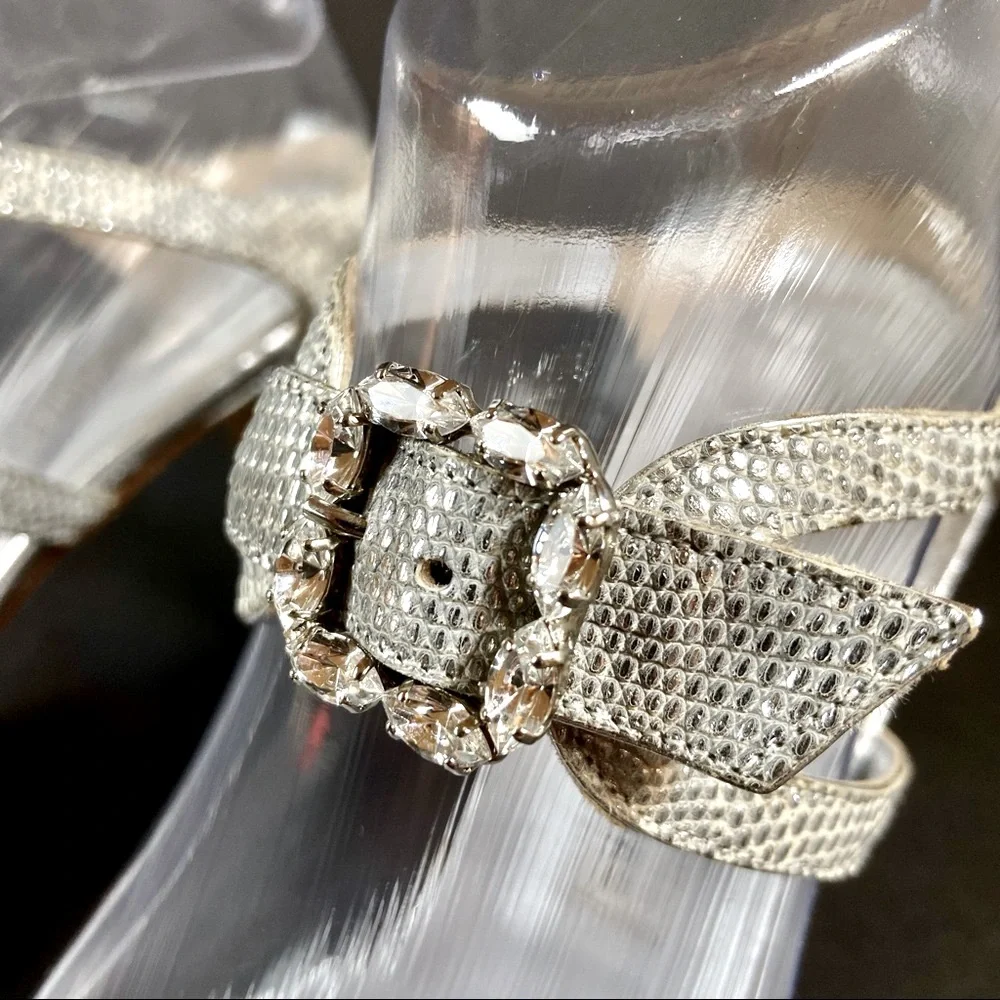 Manolo Blahnik silver sandals crystal buckles 38